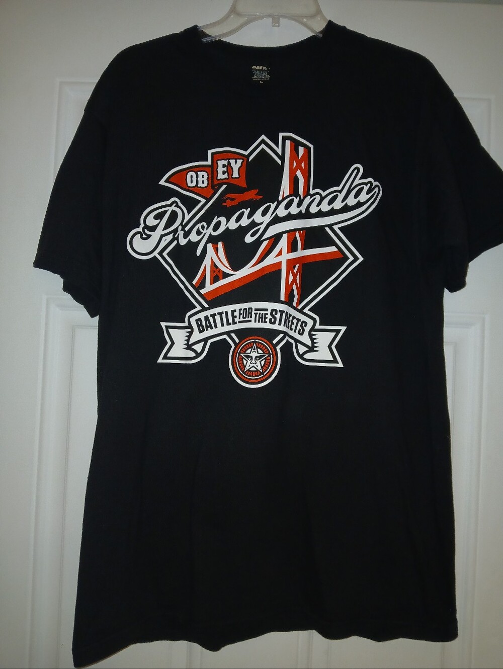OBEY Propaganda Sign T Shirt Mens Black Graphic Tee Size Large L